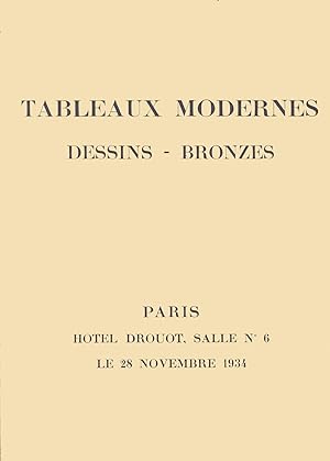 Bild des Verkufers fr Tableaux Modernes : Dessins - Bronzes (Htel Drouot, le 28 novembre 1934 zum Verkauf von Livreavous