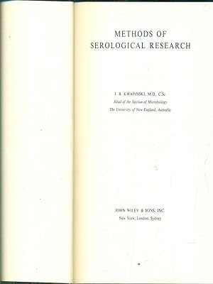 Image du vendeur pour Methods of serological research mis en vente par Librodifaccia