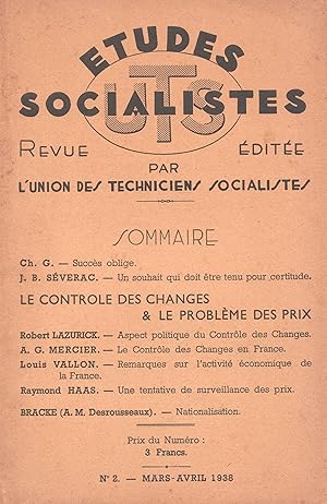 Etudes Socialistes n°2, mars-avril 1938 : Le Contrôle des changes et le problème des prix.