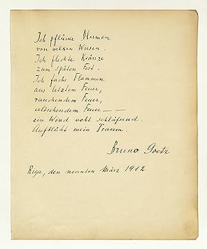 Seller image for Eigenh. Albumblatt mit Gedicht (10 Zeilen) und U. for sale by Eberhard Kstler Autographen&Bcher oHG