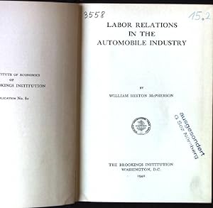 Bild des Verkufers fr Labor Relations in the Automobile Industry zum Verkauf von books4less (Versandantiquariat Petra Gros GmbH & Co. KG)