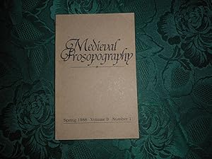 Imagen del vendedor de Medieval Prosopography Spring 1988 Volume 9 Number 1 a la venta por Sue Lloyd-Davies Books