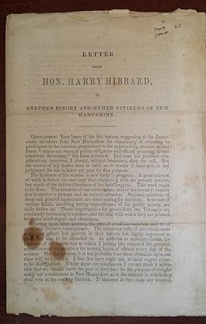 Letter from Hon. Harry Hibbard, to Stephen Pingry and Other Citizens of New Hampshire.