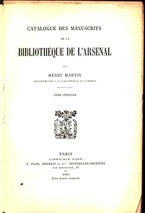 Catalogue général des manuscrits des bibliothèques publiques de France. Paris, Bibliothèque de l'...