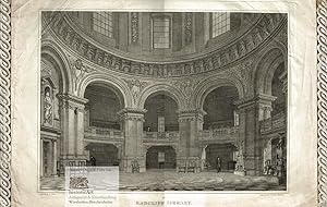 The Radcliffe Library. Interior view of Radcliffe Camera with bookcases over two storeys, seen fr...