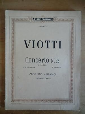 Bild des Verkufers fr Concerto No. 22 A moll - La mineur - A minor Violino & Piano. Elite Edition No. 585 (S.) zum Verkauf von Antiquariat Weber