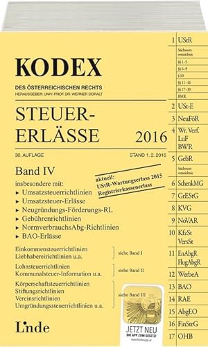 Immagine del venditore per Kodex des sterreichischen Rechts: KODEX Steuer-Erlsse 2016, Band IV : Inkl. App venduto da AHA-BUCH