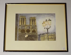 Image du vendeur pour Aquarelle originale de Vaubourg : Notre-Dame de Paris (encadré) mis en vente par Abraxas-libris