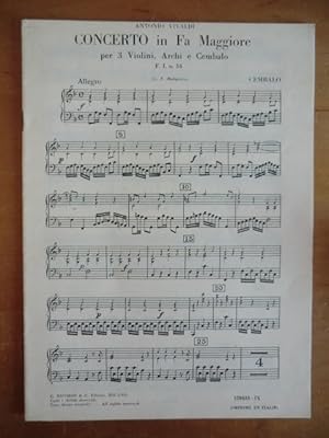 Image du vendeur pour Concerto in Fa Maggiore per 3 Violini, Archi e Cembalo. F. I. n. 34. Cembalo mis en vente par Antiquariat Weber