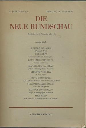 Bild des Verkufers fr Die Neue Rundschau. 67. Jahrgang 1956, zweites / drittes Heft. zum Verkauf von Antiquariat Carl Wegner