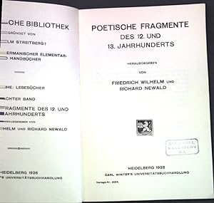 Seller image for Poetische Fragmente des 12. und 13. Jahrhunderts; Germanische Bibliothek, III. Reihe, 8. Band; for sale by books4less (Versandantiquariat Petra Gros GmbH & Co. KG)