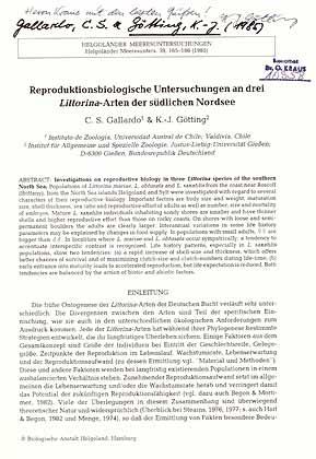 Imagen del vendedor de Reproduktionsbiologische Untersuchungen an drei Littorina-Arten der sdlichen Nordsee a la venta por ConchBooks