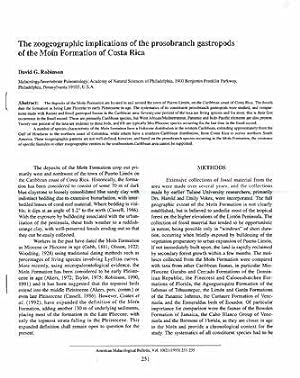 Bild des Verkufers fr The zoogeographic implications of the prosobranch gastropods of the Mon Formation of Costa Rica zum Verkauf von ConchBooks