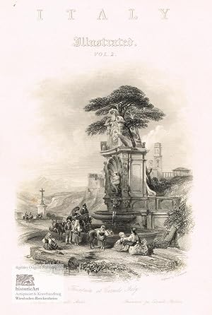 Bild des Verkufers fr Fountain at Carnelo, Italy. Brunnen zu Carnelo, Italien. Malerische Ansicht des Venusbrunnens bei Carnelo in Italien. Stahlstich von Bradshaw nach Leitch 1842 zum Verkauf von historicArt Antiquariat & Kunsthandlung