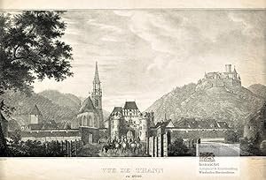 Vue de Thann en 1600. Imposante Ansicht der Stadt Thann mit Münster St. Theobald im Elsass mit Ri...