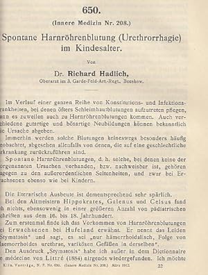 Seller image for Spontane Harnrhrenblutung (Urethrorrhagie) im Kindesalter. for sale by Antiquariat Michael Eschmann