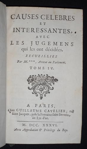 Seller image for Causes clbres et intressantes, avec les jugemens qui les ont dcides, Tome IV for sale by Abraxas-libris