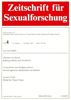 Imagen del vendedor de Zeitschrift fr Sexualforschung. 11. Jahrgang, 1998, Heft 4. Mit Gunter Schmidt und Volkmar Sigusch. a la venta por Fundus-Online GbR Borkert Schwarz Zerfa