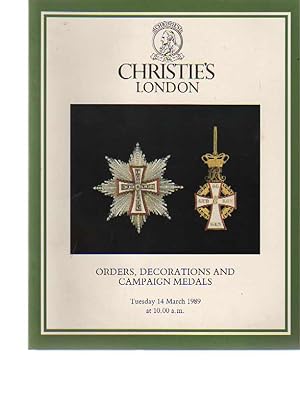 Christies March 1989 Orders, Decorations & Campaign Medals