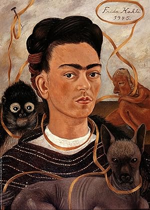 Seller image for FRIDA KAHLO Self-portrait with Monkey 27.25" x 19.5" Poster Folk Art Brown, Black, White, Gray, Orange for sale by Art Wise