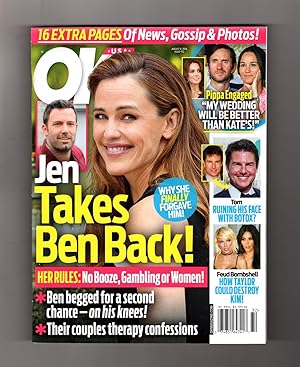 Image du vendeur pour OK! Magazine - August 8, 2016. Jennifer Garner, Ben Affleck (cover); Tom Cruise; Khlo Kardashian; Margot Robbie; Shia LeBeouf; Heidi Klum; Vito Schnabel; Pippa Middleton; Kim Kardashian; Taylor Swift; Lady Gaga & Taylor Kinney; Sandra Bullock & Bryan Randall; Cameron Diaz & Benji Madden; Leslie Jones; Leonardo DiCaprio; Jennifer Anniston; Olivia Holt (Neutrogena) mis en vente par Singularity Rare & Fine