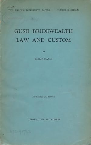 Imagen del vendedor de Gusii Bridewealth Law and Custom a la venta por Barter Books Ltd