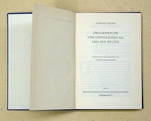 Bild des Verkufers fr Zwiegesprche vom unendlichen All und den Welten. Verdeutscht und erlutert von Ludwig Kuhlenbeck. [Reprint]. zum Verkauf von antiquariat peter petrej - Bibliopolium AG