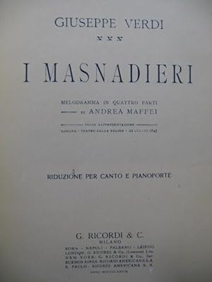 VERDI Giuseppe I Masnadieri Opéra Chant Piano