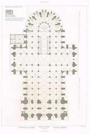 Bild des Verkufers fr Dom zu Cln 1248-1346. Cathdrale de Cologne. Cologne Cathedral. Architektonischer Grundriss des Klner Doms. Radierung von Poppel um 1870 zum Verkauf von historicArt Antiquariat & Kunsthandlung