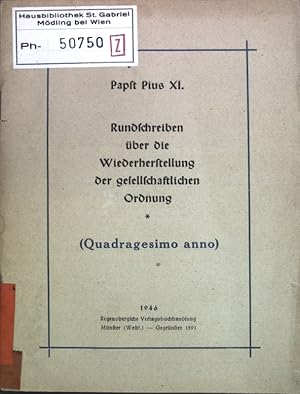 Bild des Verk�ufers f�r Rundschreiben �ber die Wiederherstellung der gesellschaftlichen Ordnung; zum Verkauf von books4less (Versandantiquariat Petra Gros GmbH & Co. KG)