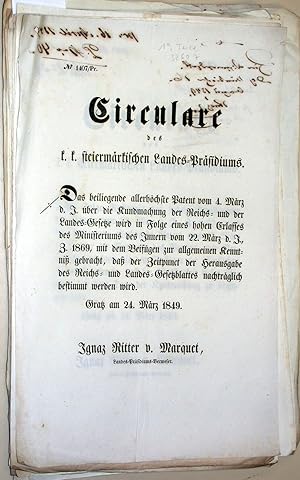 (Sammlung von 19 Flugblättern: Circulare Gratz vom 24. März 1849 bis October (Oktober) 1849.