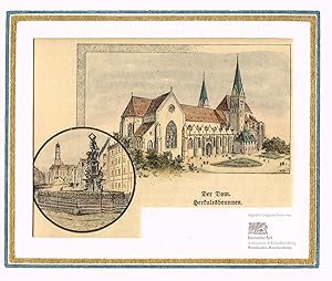 Image du vendeur pour Augsburg. Der Dom. Herkulesbrunnen. Kleine altkolorierte Xylographie um 1860 mis en vente par historicArt Antiquariat & Kunsthandlung