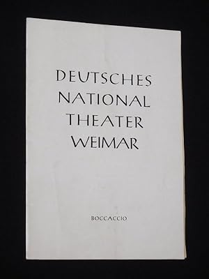 Bild des Verkufers fr Programmheft 4 Deutsches Nationaltheater Weimar 1961/62. BOCCACCIO von Genee/ Zell, Suppe (Musik). Musikal. Ltg.: Wolf- Dieter Hauschild, Insz.: Kurt-Rdiger Domizlaff, Bhnenbild: Hans-Martin Perthel, Kostme: Ingrid Rahaus, techn. Einr.: Karl Eckardt/ Horst Roth. Mit Horst Hiestermann (Boccaccio), Hans-Gottfried Henkel, Charlotte Siegler, Anita Schmidt, Lisa Hirschleber, Charlotte Hohwy, Jo Seifert zum Verkauf von Fast alles Theater! Antiquariat fr die darstellenden Knste