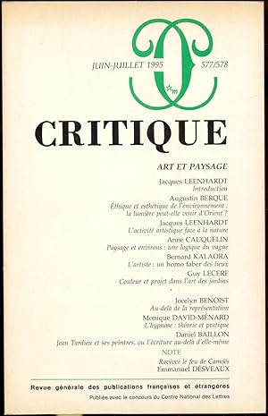 Bild des Verkufers fr Critique. Revue gnrale des publications francaises et trangres, tome LI - No 577-578, juin-juillet 1995 [= Art et paysage] zum Verkauf von Antikvariat Valentinska