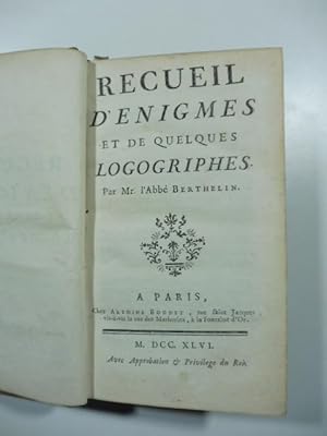 Immagine del venditore per Recueil d'enigmes et de quelques logogriphes. Par l'Abbe' Berthelin venduto da Coenobium Libreria antiquaria