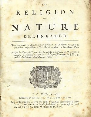 Seller image for THE RELIGION OF NATURE DELINEATED for sale by Dan Wyman Books, LLC