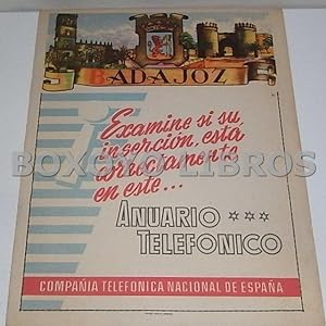 Mapa de la provincia de Badajoz. Anuario Telefónico de la Compañía Telefónica Nacional de España ...