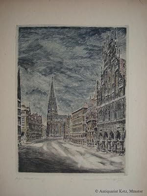 Münster, Prinzipalmarkt. Kolorierte Radierung. Vom Künstler handschriftl. signiert. Bildgröße: 31...