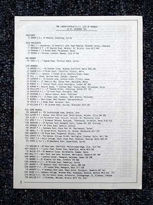 The London Douglas M.C.C. Membership List 1991. ( Motorcycle Club.)