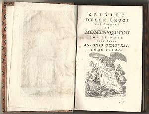 Immagine del venditore per Spirito delle leggi del signore di Montesquieu con le note dell'Antonio Genovesi. venduto da Libreria Antiquaria Palatina