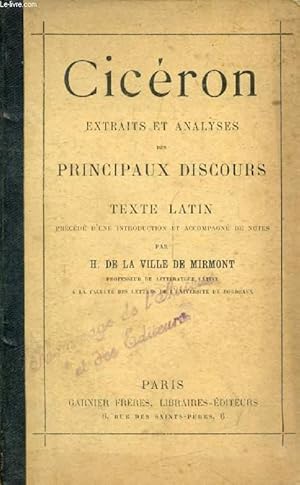 Imagen del vendedor de EXTRAITS ET ANALYSES DES PRINCIPAUX DISCOURS, TEXTE LATIN a la venta por Le-Livre