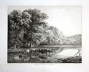 Bild des Verkufers fr Landschaft Khe See landscape cows sea Radierung etching zum Verkauf von Antiquariat Steffen Vlkel GmbH