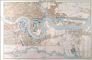 THE PORT OF LONDON. Large map of the Dock areas of London between St. Katherines Dock, West an...