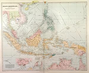 ASIATIC ARCHIPELAGO. Detailed map with small insets of Singapore and Labuan Island. Many more s...