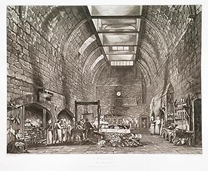 ANCIENT KITCHEN, WINDSOR CASTLE . A busy scene in the kitchen of Windsor Castle. Engraved by W.J....