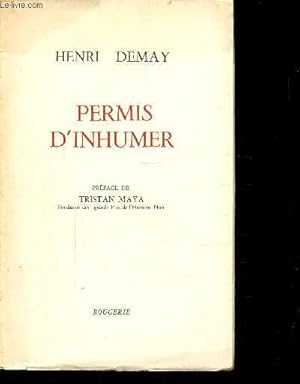 Bild des Verkufers fr PERMIS D'INHUMER zum Verkauf von Le-Livre