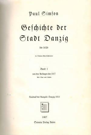 Bild des Verkufers fr Geschichte der Stadt Danzig bis 1926 zum Verkauf von Rhnantiquariat GmbH