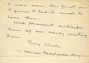 Autograph letter, signed "Alice Caldwell Hegan," to a Mr. Johnson, probably Robert Underwood John...