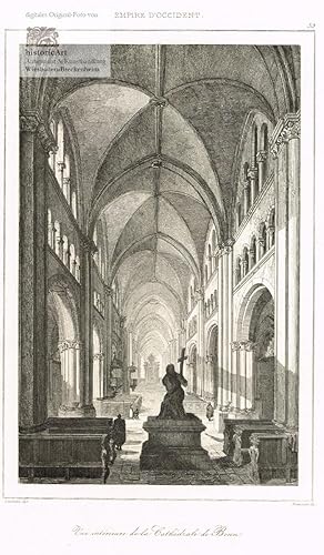 Imagen del vendedor de Vue Intrieure de la Cathdrale de Bonn. Imposante Innenansicht vom Bonner Dom. Stahlstich von Hyaeinthe Traversier bei Lemaitre um 1835 a la venta por historicArt Antiquariat & Kunsthandlung