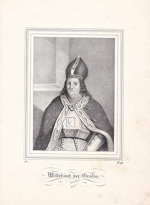 Wittekind der Grosse, Widukind, Sachsen, Lithographie um 1840 mit Phantasieportrait des Sachsenhe...